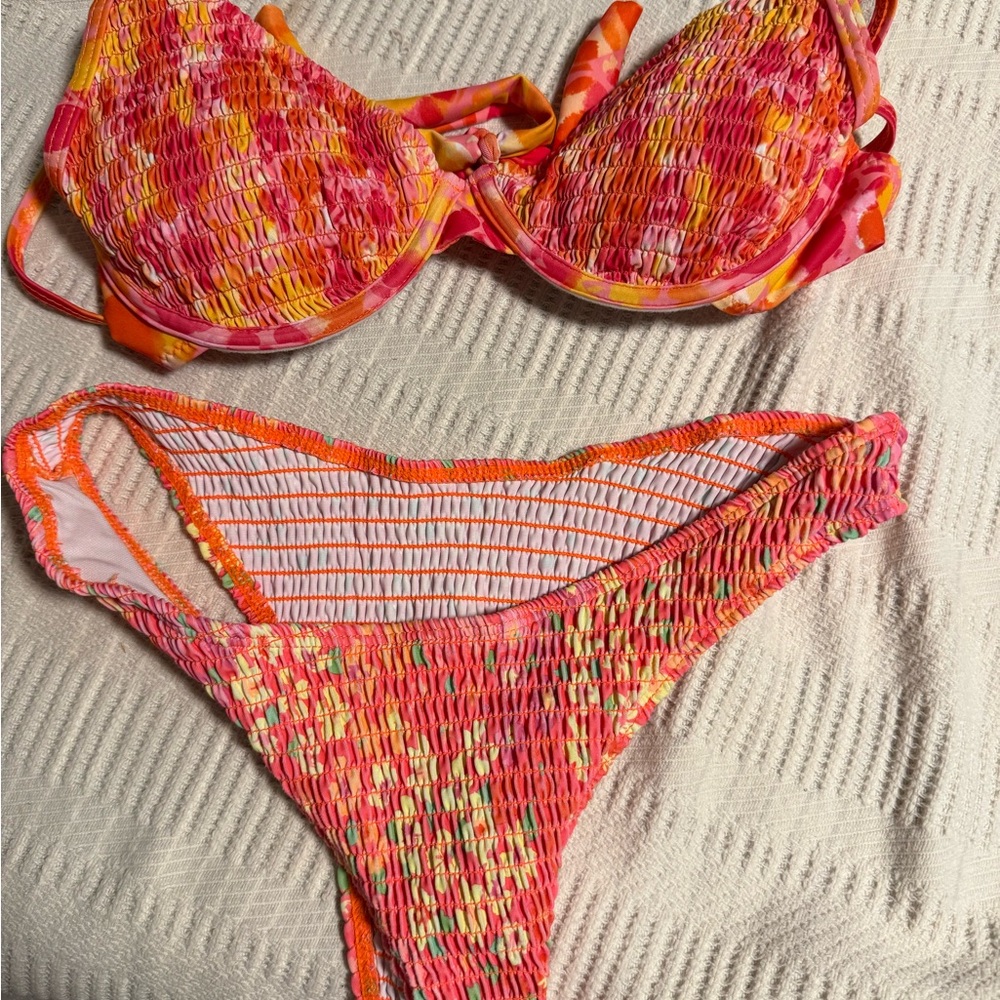 SHEIN Pink and Orange Bikini Set